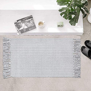 Cotton Rug, 2'x3' Woven Rug Kitchen Rug, Rug with Tassels