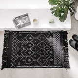 Boho Bathroom Rug, Black White Bath Mat, Woven Cotton Rug 2'x3'